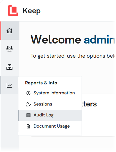 The Audit Log item in the Keep admin menu.